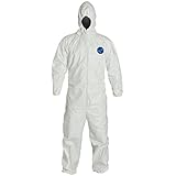 DuPont Tyvek 400 TY127S  Protective Coverall with Hood, Disposable, Elastic Cuff, White, X-Large (Pack of 6)