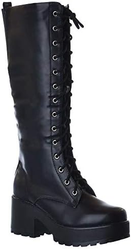 Miss Image UK New Ladies Womens Knee HIGH Chunky Platform MID Block Heel LACE UP Zip UP Boots