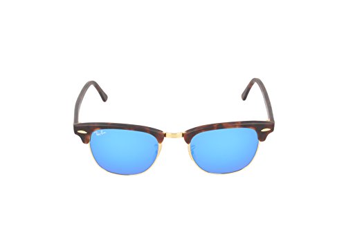Ray-Ban CLUBMASTER - SAND HAVANA/GOLD Frame GREY MIRROR BLUE Lenses 49mm Non-Polarized