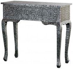 DOWNTON INTERIORS Distressed Antique Style Moroccan Embossed Black Silver Grey Console Dressing Side Table with Drawers (TR1-7687-302) ** Full Range of Matching TIMOR FURNITURE is Available**