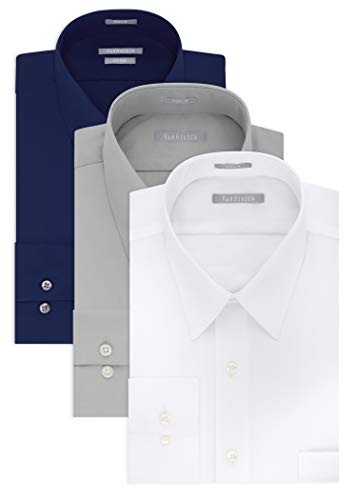 van heusen men's poplin fitted solid point collar dress shirt