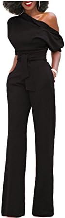 nboba Plus Size XL XXL Jumpsuit Belted Off One Shoulder Jumpsuits Black L