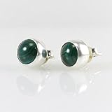 Women's 925 Sterling Silver Round Natural Green Malachite Heart Chakra Totally Handmade 9mm Stud Earrings