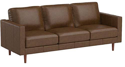 Amazon Brand – Rivet Revolve Modern Leather Sofa Couch, 80"W, Chestnut