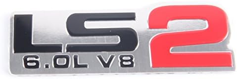 LS2 6.0L V8 Red Engine Emblem Badge Nameplate Highly Polished Aluminum Chrome Silver for GM General Motors Performance Chevy Chevrolet CHEVY CORVETTE SSR ZR1 2005 2006 05 06 PICK UP HOLDEN VAUXHALL