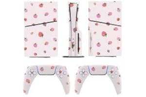AoHanan Sticker for 5 Slim Disc Skin Strawberry Design on Light Pink Skin Console Controller Accessories Cover Skins Anime Vinyl Cover Sticker Full Set Only for 5 Slim Disk Edition