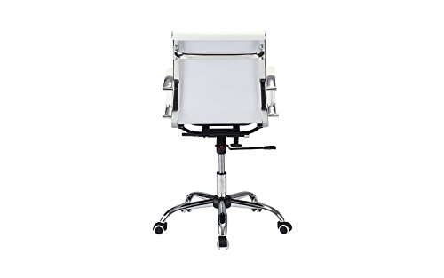 image for Sofamania Modern Ribbed Faux Leather Office Chair, Mid Back Ergonomic 