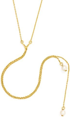 BaubleBar Yoko Y-Chain Necklace 12k Gold-Plated Faux Pearl Lariat