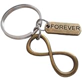Bronze Infinity Charm Keychain with Forever Tag; Anniversary Couples Keychain