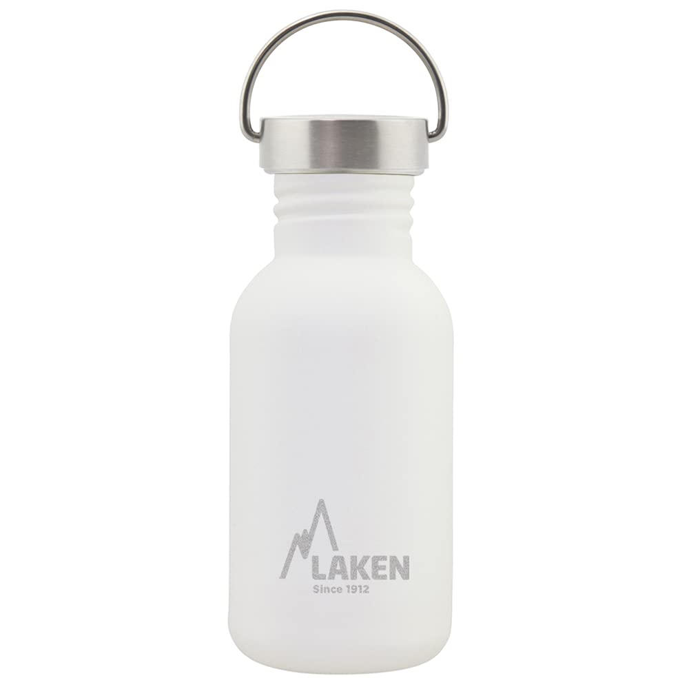 LAKEN Unisex - Adults Very Robust Stainless Steel Bottle 0.5 L White with Vintage Lid 0.5 L