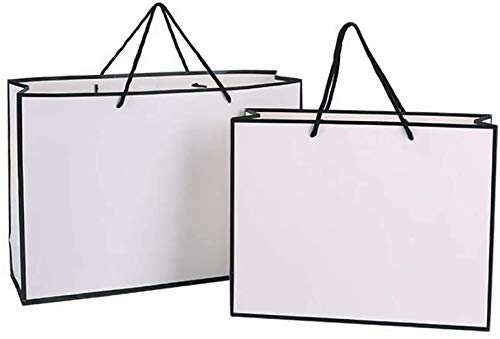 Reusable Kraft Paper Bags Blank Carrier Paper Bags Stylish Present Bag Handheld Pouch Gift Bag Goodies Bag Shopping Bag Tote Bag with Ribbon Handle for Party, Event, Christmas 10PCS 28x32x10CM