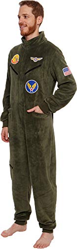 Silver Lilly One Piece Fighter Pilot Costume - Adult Novelty Flight Suit Jumpsuit Pajamas (Olive, Medium)