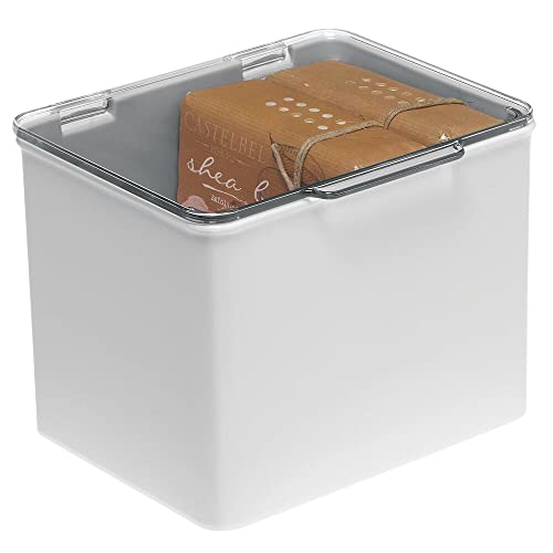 mDesign Plastic Bathroom Storage Organizer Box with Hinge Lid for