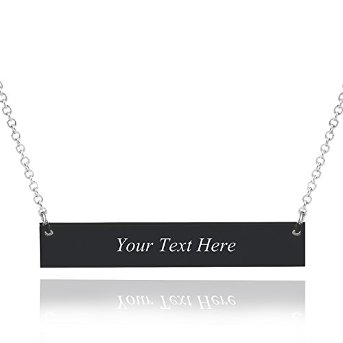 Caramel Sweet Life Personalized Stainless Steel Horizontal Bar Necklace Pendant 5 Colors with Chain (Black) - Thumbnail 7