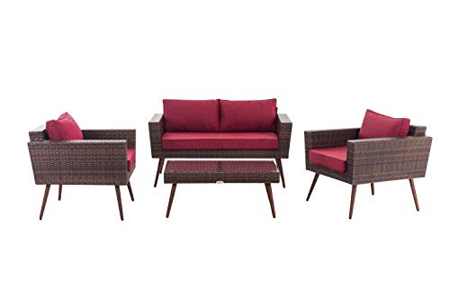 CLP Polyrattan Loungeset Kiruna I Braun-meliert I Gartenlounge Flachrattan I Sofa & 2X Sessel & Glastisch I 1,25mm… – Bild 4