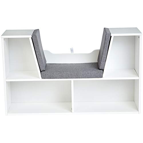 Amazon Basics Kids Bookcase with Reading Nook and 7 Storage Shelves, White, 40.1"L x 11.8"W x 24