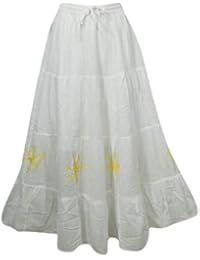 Women's Peasant Maxi Skirt White Cotton Frilly Hippie Long Skirts M