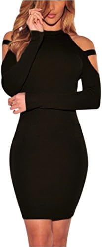 Women High Neck Body con Off Shoulder Knee Length A Line Club Midi Dress Black L