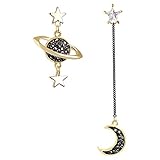 Korean Style Asymmetrical Moon and Stars Earrings Personality Earrings Gold Plated Cubic Zirconia