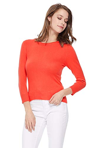 YEMAK Women's 3/4 Sleeve Crewneck Lightweight Basic Casual Knit Pullover Sweater MK3636-KGR-S Kelly Green
