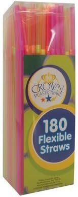 Colorful Flexible Drinking Plastic Straws Disposable, Bendy, for Parties, Milkshakes, Juices and more- 180 ct.