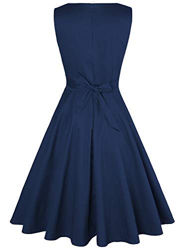OWIN Women's Vintage 1950's Floral Spring Garden Rockabilly Swing Prom Party Cocktail Dress Navy Blue