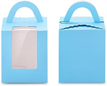 TtoyouU 12pcs Kraft Paper Single Cupcake Bakery Boxes With Window and Handle (Blue)