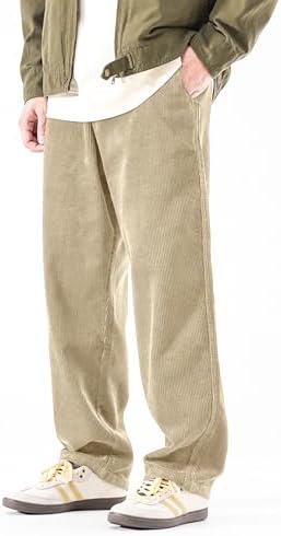 HALOMR Men's Corduroy Pants Expandable Waist Baggy Pants Casual