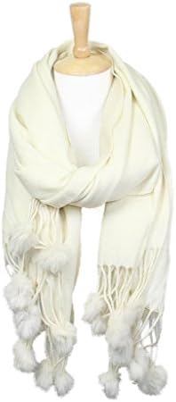LOVE OF FASHIONWomen's Winter Warm Solid Oblong Scarf with Pom Pom Fringe