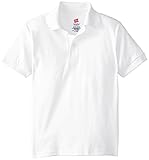 Hanes Big Boys' Short Sleeve Eco Smart Jersey Polo, White, Small
