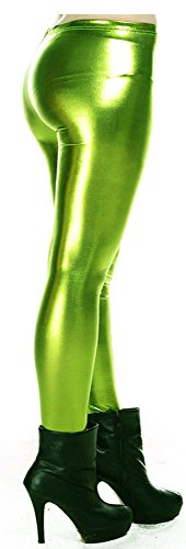 Stretchy Metallic Liquid Wet Look Footless Leggings M~L in Apple Green
