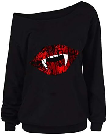 Timyy Women Halloween Pumpkin Print Long Sleeve Sweatshirt Pullover,Casual Off Shoulder Tops Blouse T-Shirt Plus Size