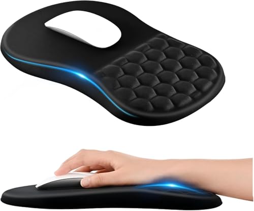 EooCoo Mouse Pad Ergonómica con Diseño de Masaje, Gruesa Alfombrilla de Mouse Reposamuñecas de Espuma Viscoelástica, Tapete para Mouse Base de Poliuretano Antideslizante, Negro