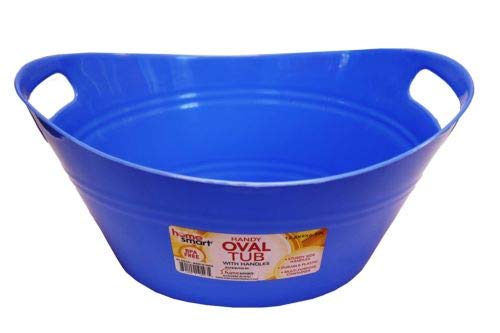 Oval plastic storage tubs with handle - Small size: (12.8" x 9" x 6.3") - Oval plastic tub with handle - beverage and ice bin - store small items at home. Assorted Colors (Color may Vary)