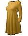 AMORE ALLFY Women's 3/4 Sleeve Round Neck Flare Hem Tunic Mustard X-Large