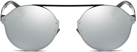 Eyepster Crossbar Mirrored Lens Round Women's Sunglasses - Brickell Frame (Silver)