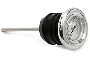 BILLET PROOF DESIGNS Chrome Shorty Style Oil Tank Dipstick with Oil Temperature Gauge - White Gauge Face - Fits 1979-2003 Harley Sportster XL, 1984-1999 Softail FXST & 1986-1999 Softail FLST: Replaces HD Part# 62668-87T