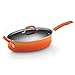 Rachael Ray Classic Brights Hard Enamel Nonstick 5-Quart Covered Oval Sauté with Helper Handle, Orange Gradient
