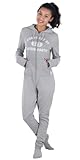 PajamaGram Women's Hoodie-Footie Gray Varsity Onesie Pajamas