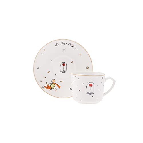 KARACA Little Prince 12-Piece Porcelain Espresso/Turkish Coffee Cup & Saucer Set 80 ml – Whimsical White & Multicolor Design
