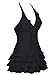 COCOPEAR Women's Cover Up One Piece Swimsuits V-Neck Push Up Skirted Swimdress Black L/6-8