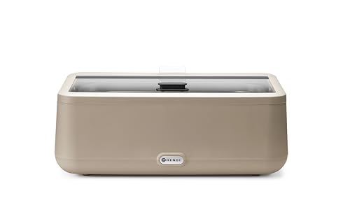 HENDI Chafing dish, UNIQ, inclusief GN1/1 container, ingebouwde glazen deksel, temperatuurbereik: van 35° tot 85°C, warmhoudcontainer, 12,5L, 220V/700W, 607x402x(H)250mm, roestvast staal, PP, beige