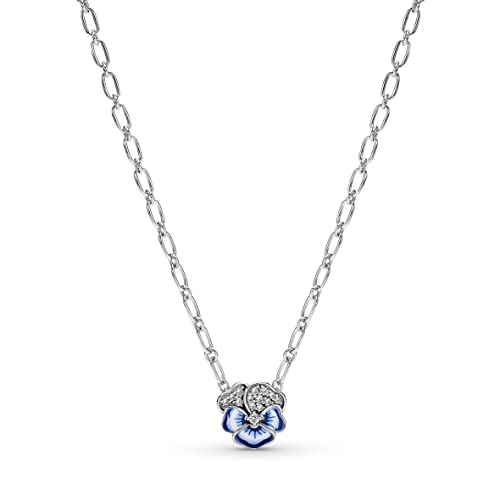 Pandora Blue Pansy Flower Pendant Necklace, With Gift Box