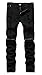 Qazel Vorrlon Men's Black Ripped Skinny Distressed Destroyed Straight Fit Jeans with Holes