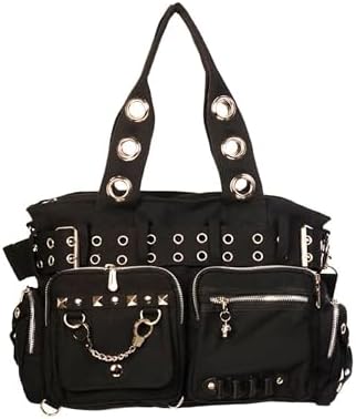 Lost Queen Striped Punk Rock Steampunk Purse with Handcuff Skull
