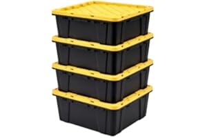 Storage Box Large 102-L Plastic 4 pack – Stackable and Nestable Heavy-Duty Tote, Lockable Container for Home, Garage, Attic, 