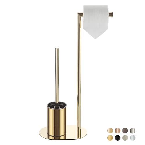BVL WC Garnitur Gold, Edelstahl WC Garnitur mit Toilettenpapierhalter, Klobürste WC bürste Klopapierhalter Stehend