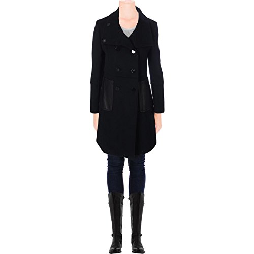 Elie Tahari Womens Camilla Wool Leather Trim Pea Coat Black 4 Elie Tahari Womens Camilla Wool Leather Trim Pea Coat Black 4