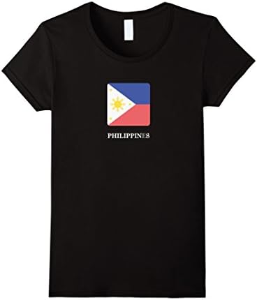 Women's Philippines National Flag T-shirt White Letter Filipino Flag Large Black
