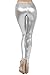 Metallic Footless Leggings Tights Liquid Shiny Costume Pants (Large, Silver)